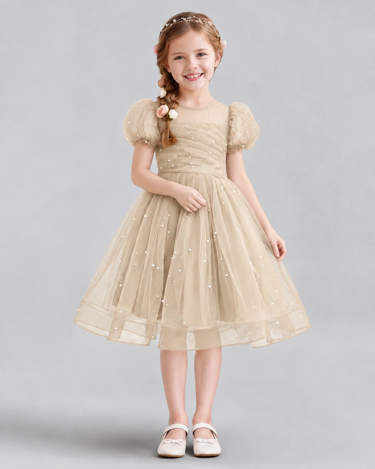 Champagne A-line Flower Girl Dresses Front