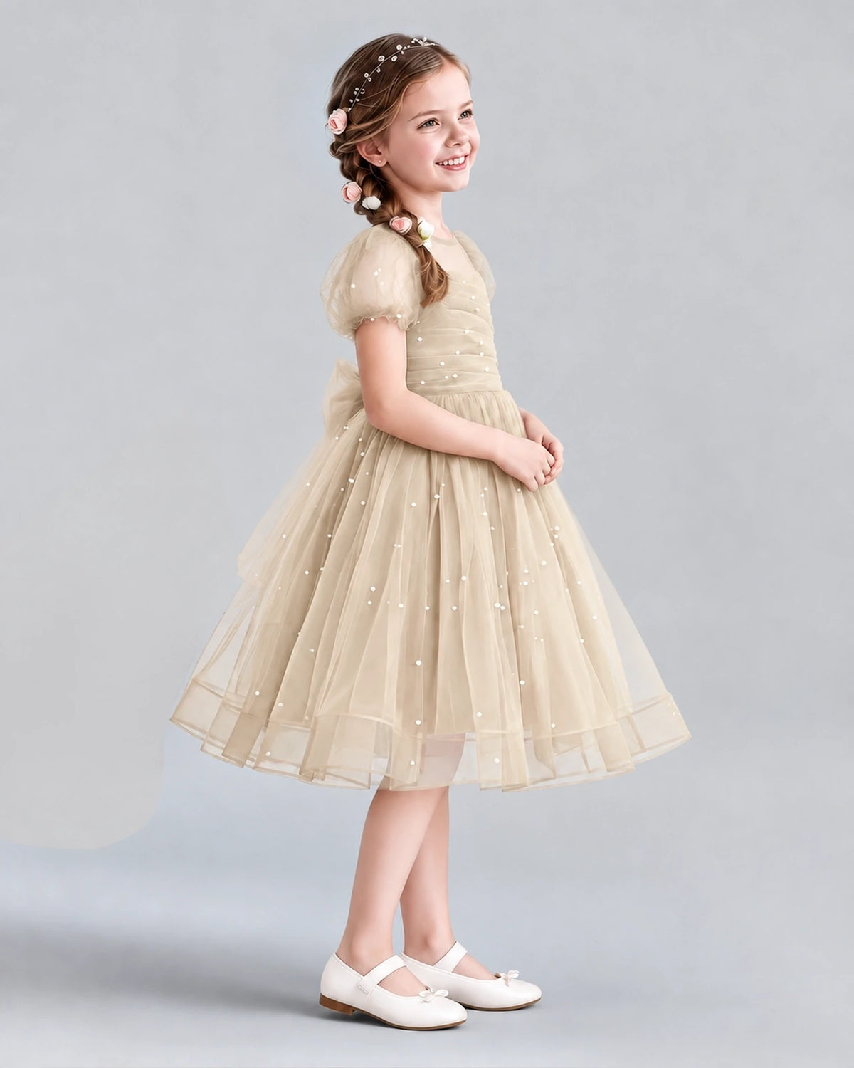 Champagne A-line Flower Girl Dresses Side