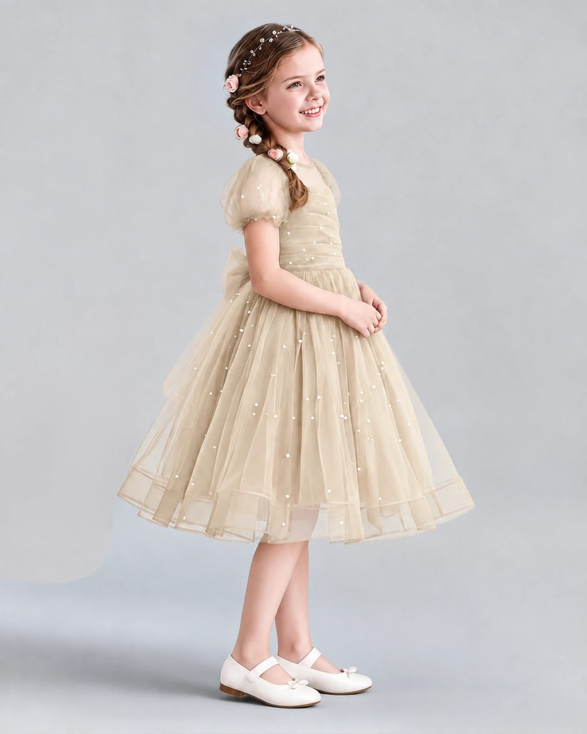 Champagne A-line Flower Girl Dresses Side