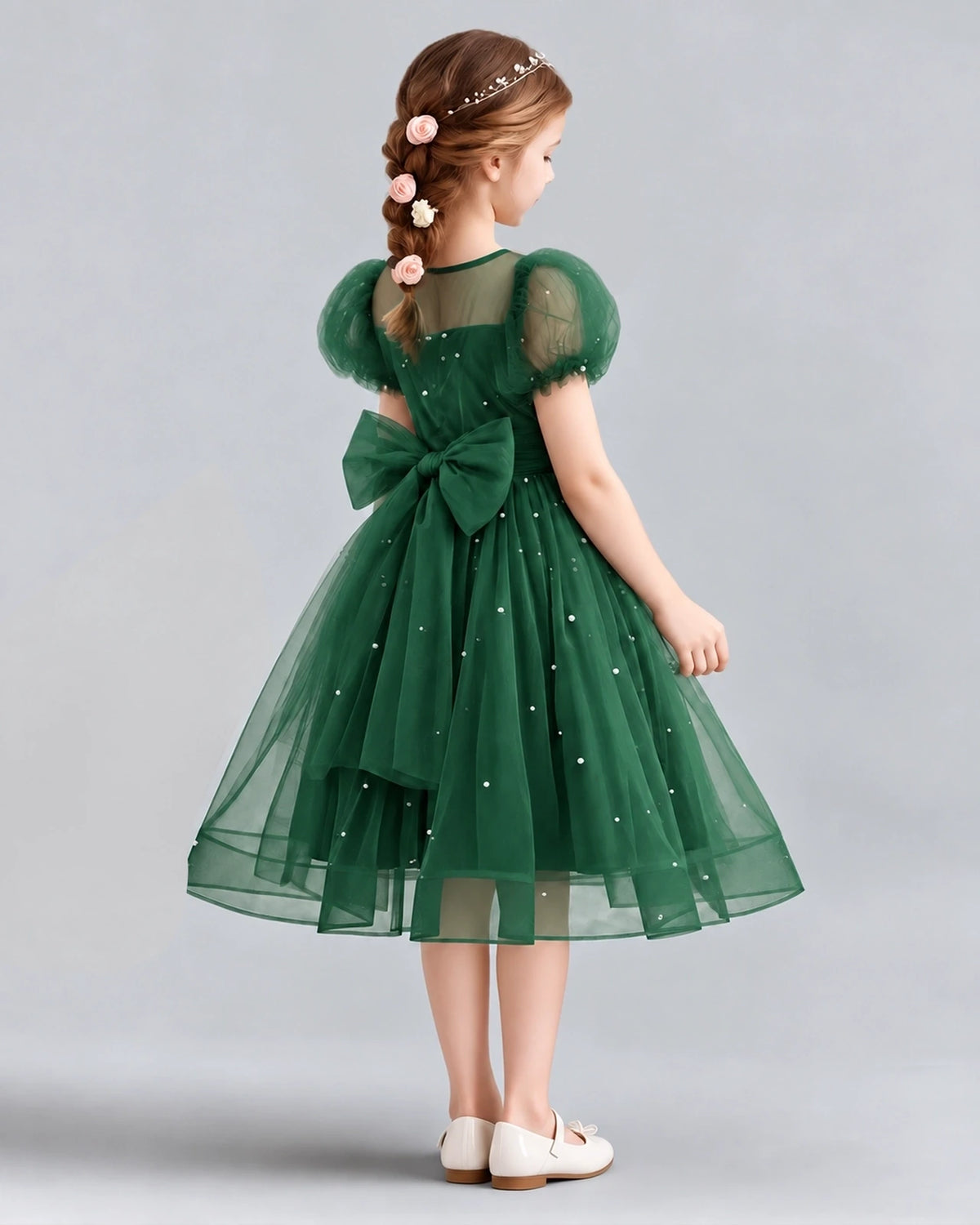 Dark Green A-line Flower Girl Dresses Back