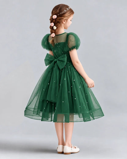 Dark Green A-line Flower Girl Dresses Back