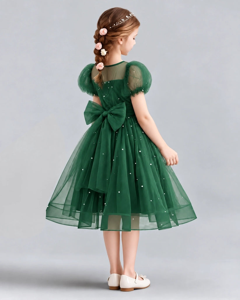 Dark Green A-line Flower Girl Dresses Back