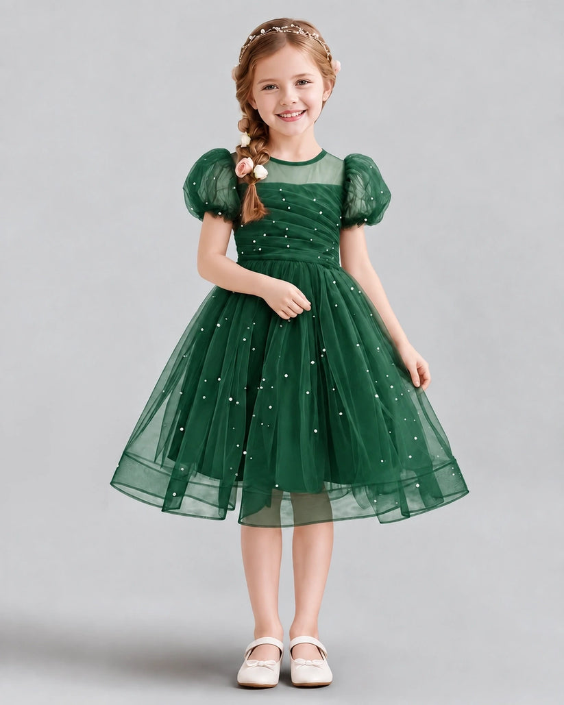 Dark Green A-line Flower Girl Dresses Front