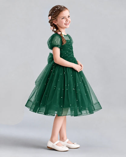 Dark Green A-line Flower Girl Dresses Side