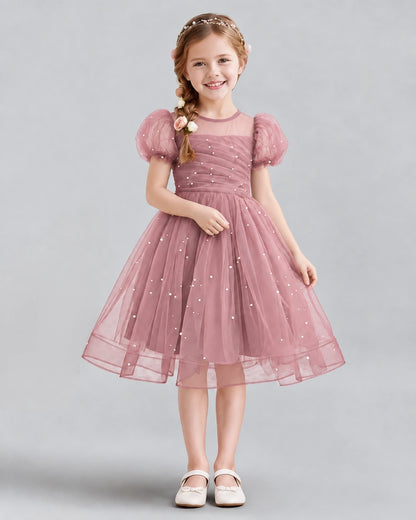 Dusty Rose A-line Flower Girl Dresses Front