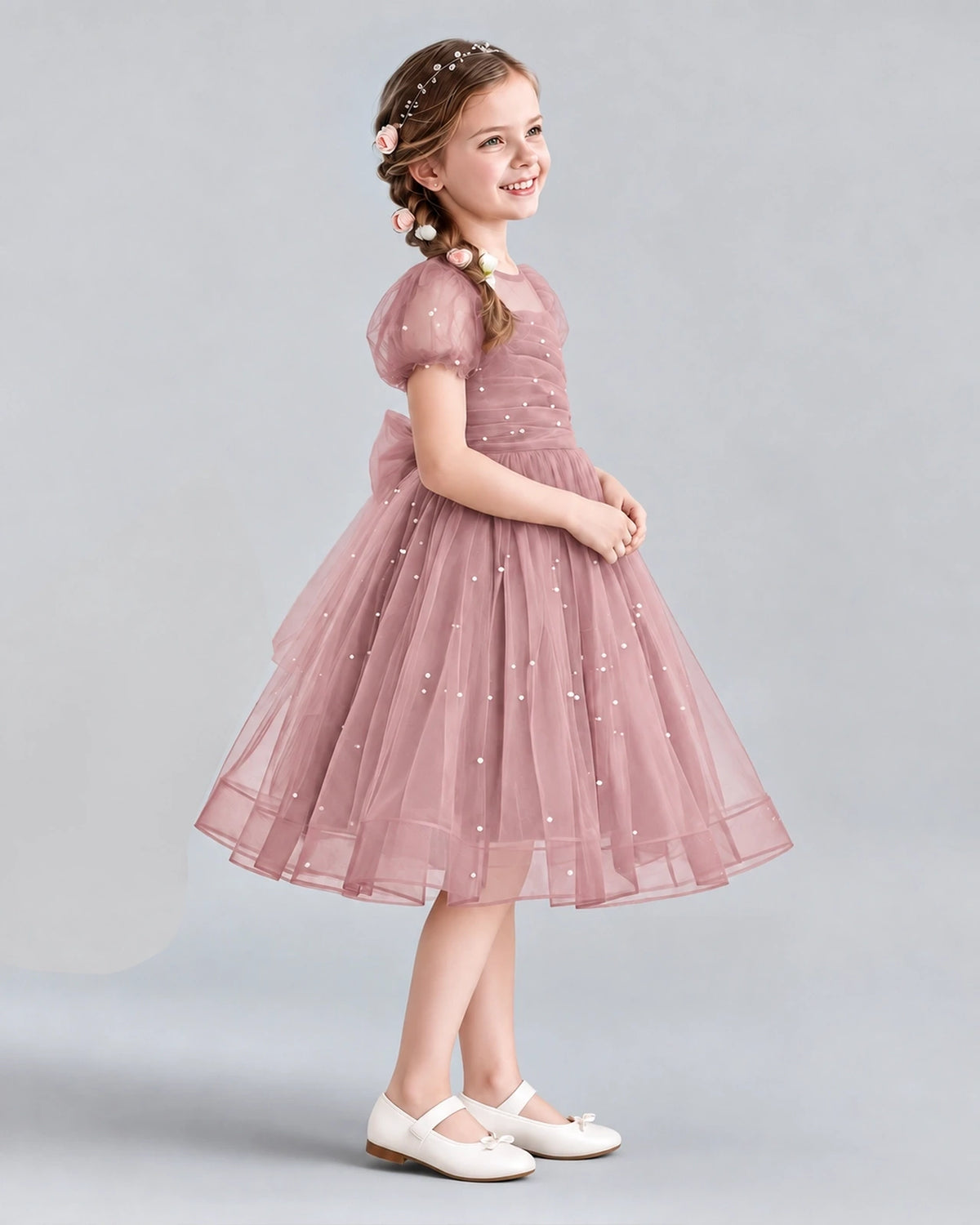 Dusty Rose A-line Flower Girl Dresses Side