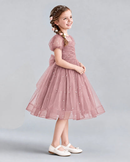 Dusty Rose A-line Flower Girl Dresses Side