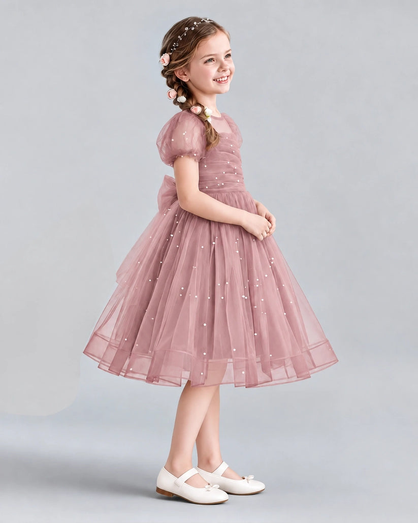 Dusty Rose A-line Flower Girl Dresses Side