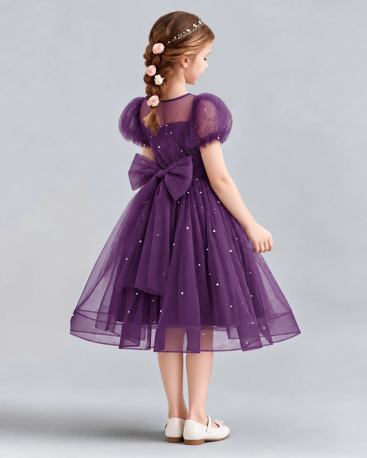 Grape A-line Flower Girl Dresses Back