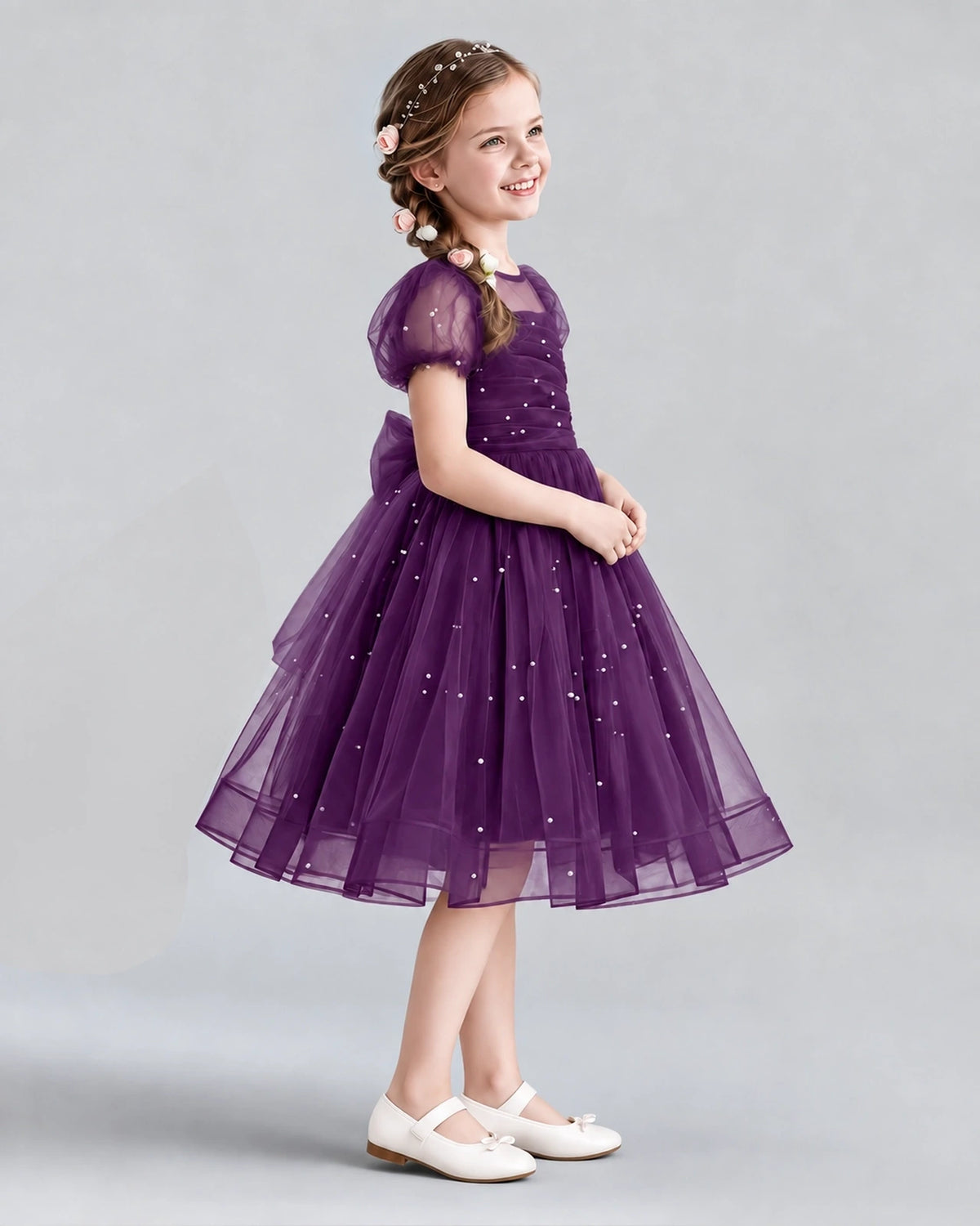 Grape A-line Flower Girl Dresses Side