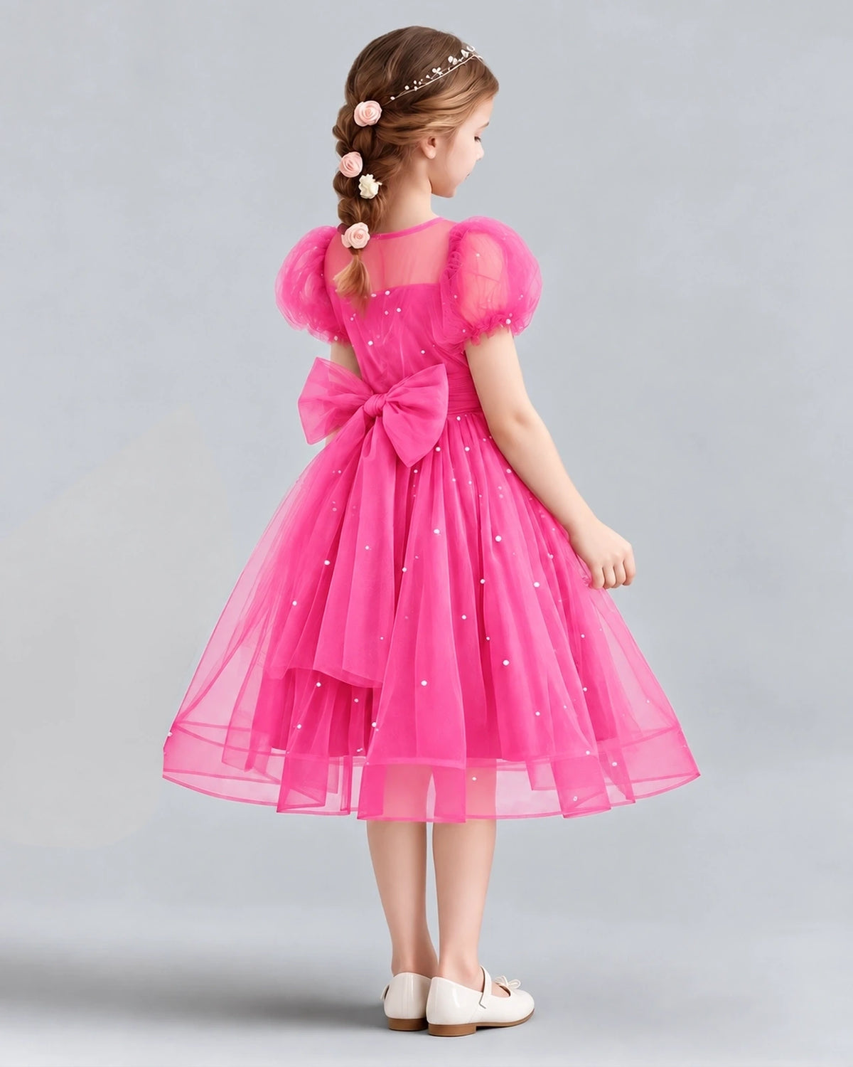 Hot Pink A-line Flower Girl Dresses Back