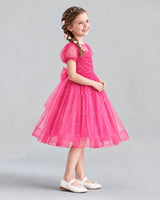 Hot Pink A-line Flower Girl Dresses Side