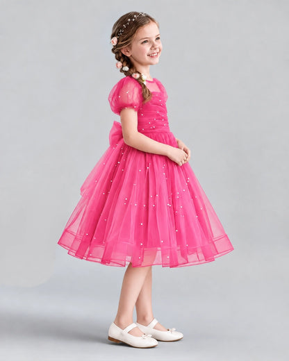 Hot Pink A-line Flower Girl Dresses Side