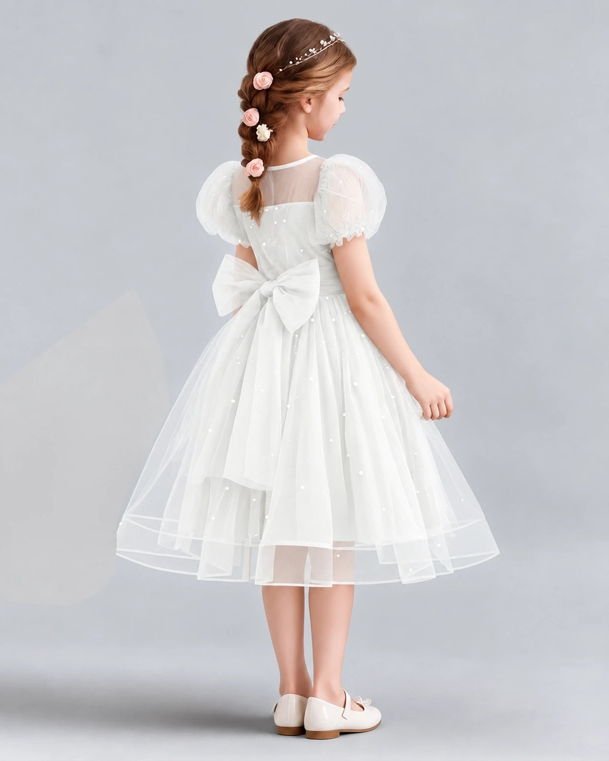 Ivory A-line Flower Girl Dresses Back