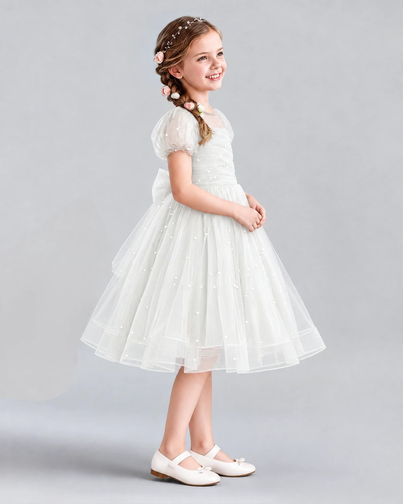 Ivory A-line Flower Girl Dresses Side