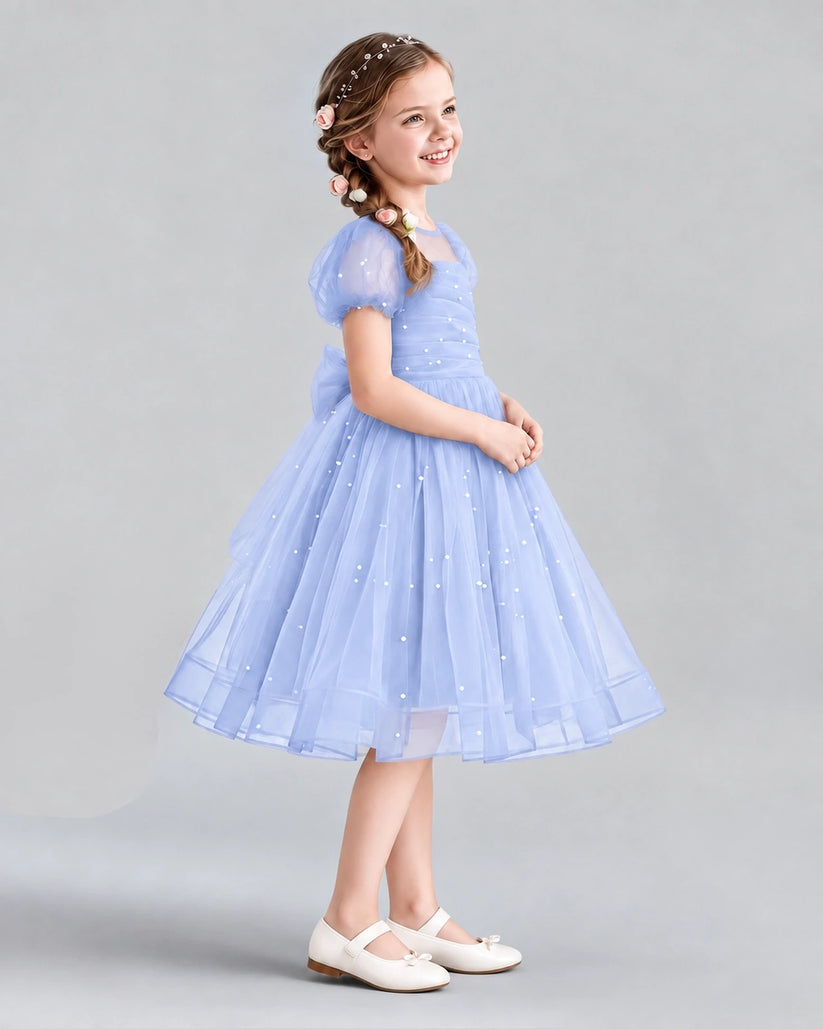 Lavender A-line Flower Girl Dresses Side