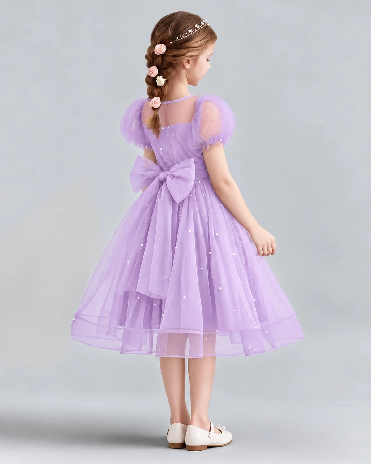 Lilac A-line Flower Girl Dresses Back