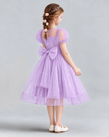 Lilac A-line Flower Girl Dresses Back