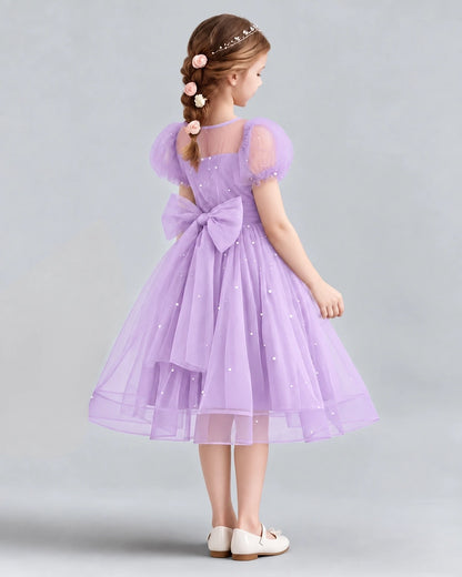 Lilac A-line Flower Girl Dresses Back