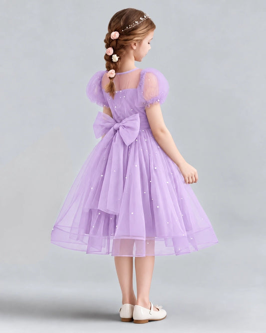 Lilac A-line Flower Girl Dresses Back