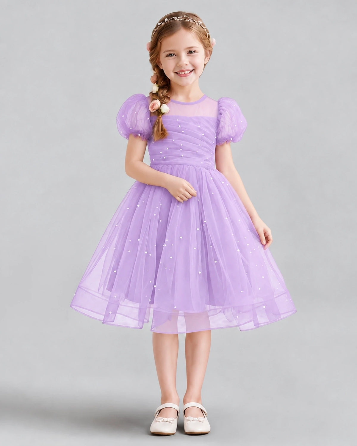 Lilac A-line Flower Girl Dresses Front