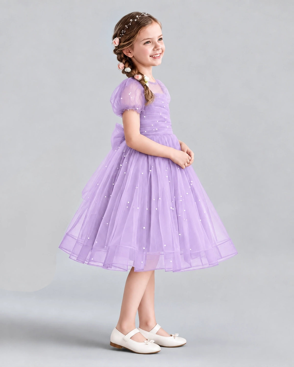 Lilac A-line Flower Girl Dresses Side