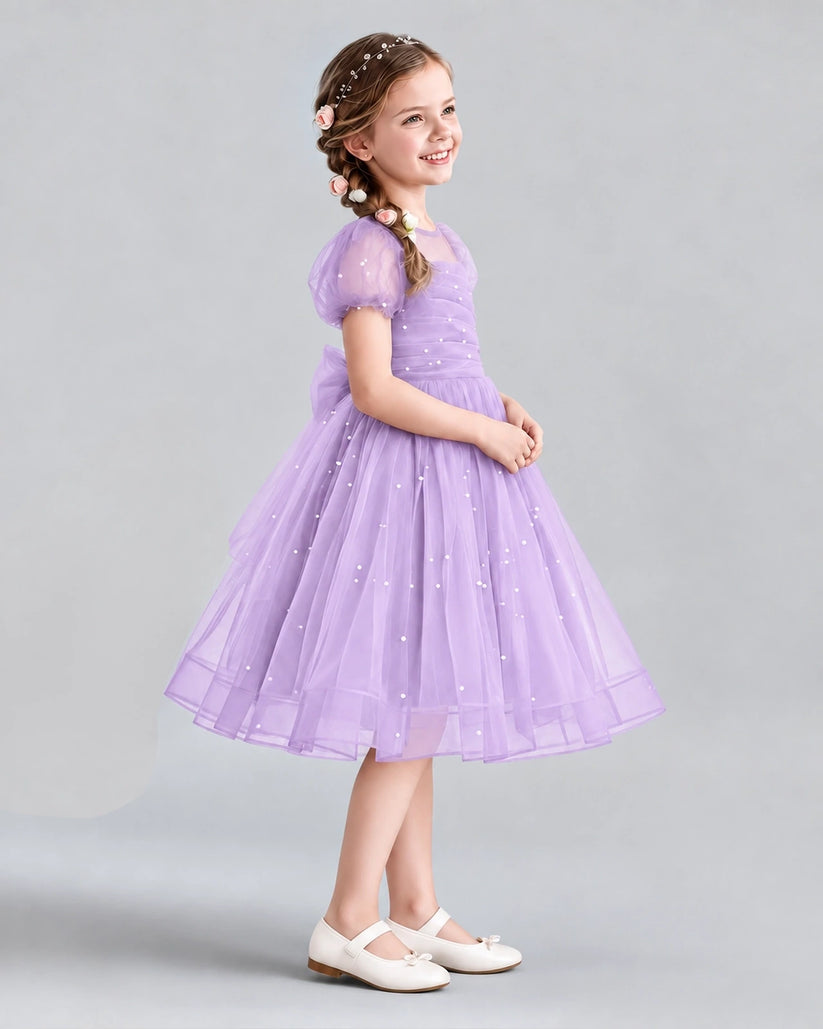 Lilac A-line Flower Girl Dresses Side
