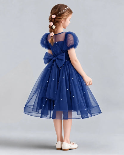 Navy Blue A-line Flower Girl Dresses Back