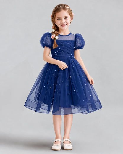 Navy Blue A-line Flower Girl Dresses Front
