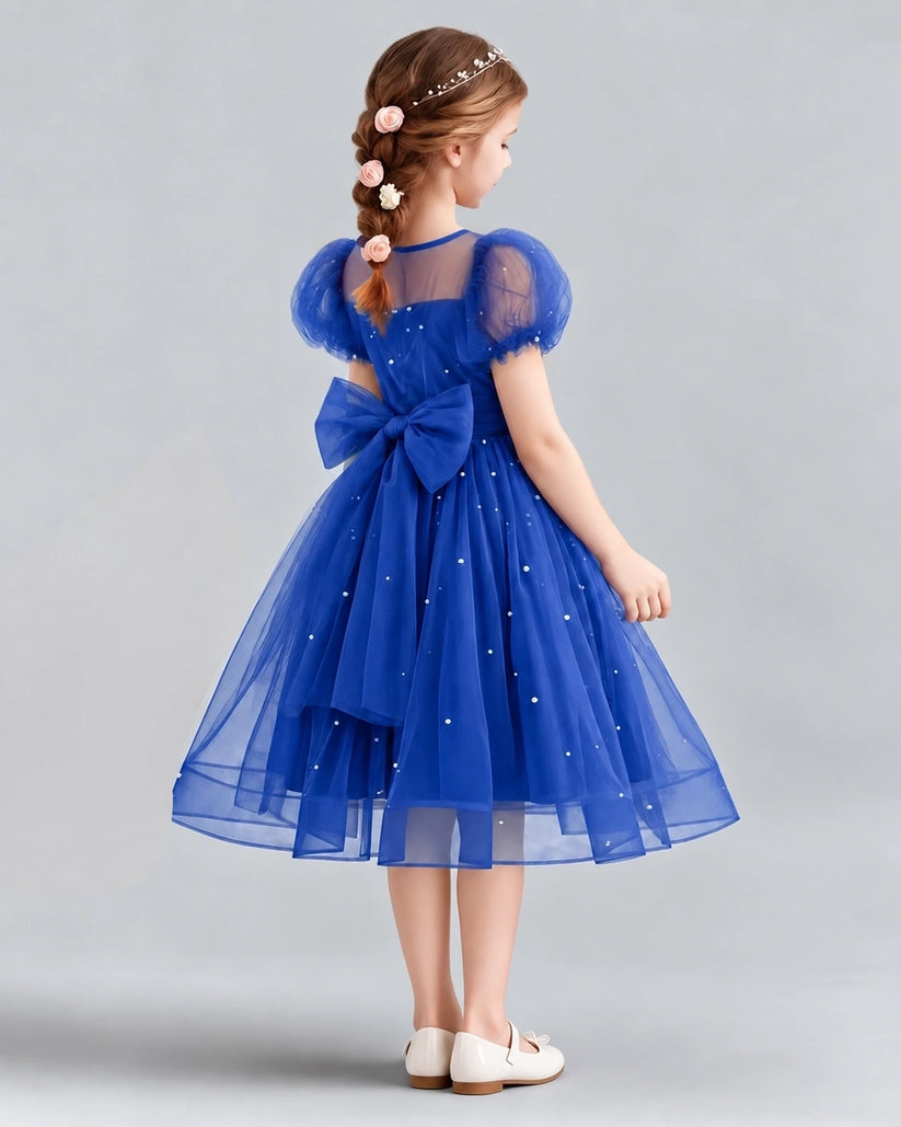 Royal Blue A-line Flower Girl Dresses Back