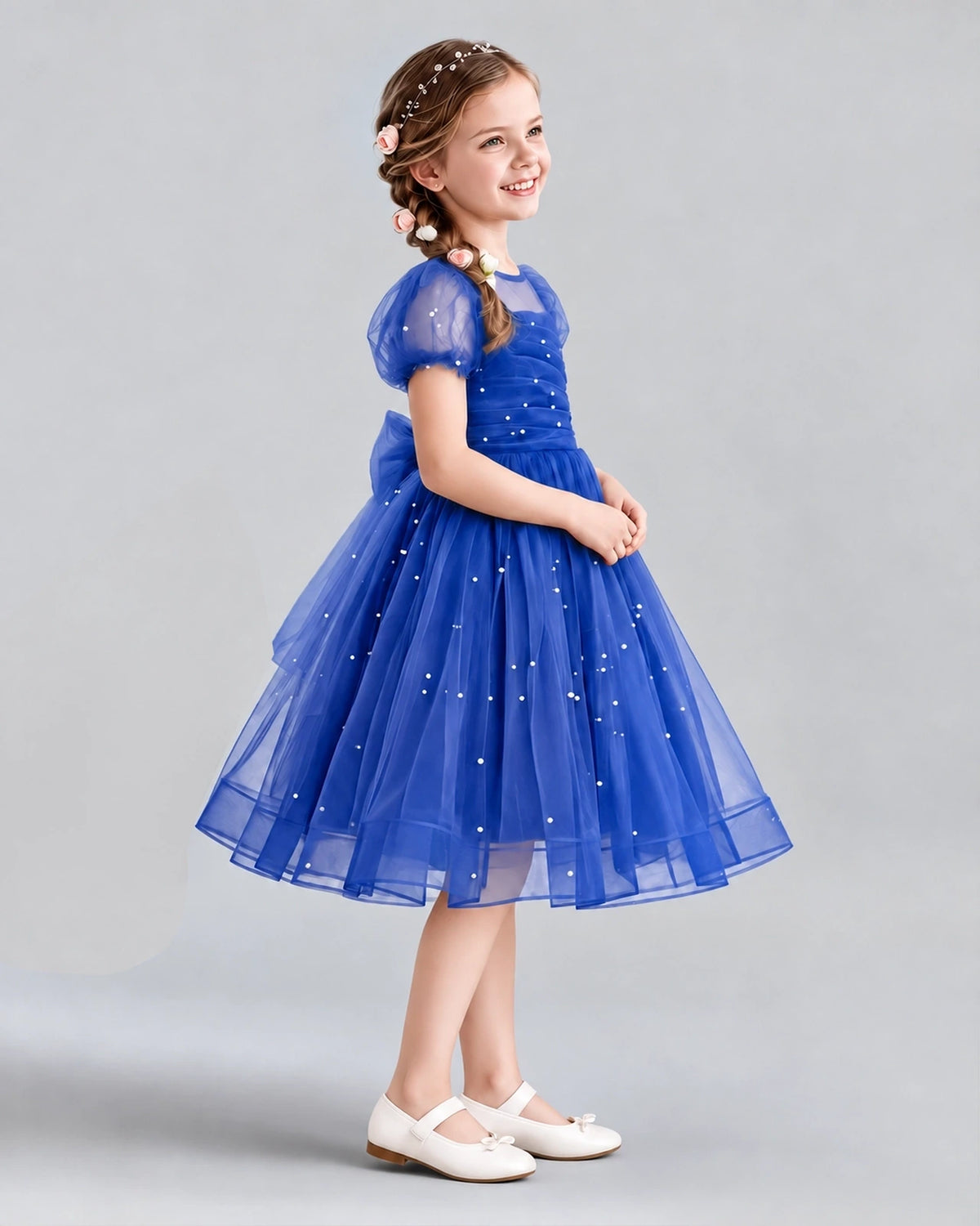 Royal Blue A-line Flower Girl Dresses Side