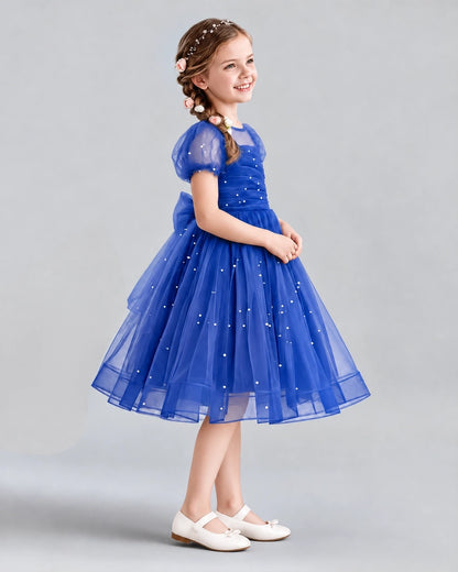 Royal Blue A-line Flower Girl Dresses Side