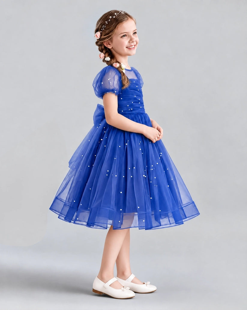 Royal Blue A-line Flower Girl Dresses Side