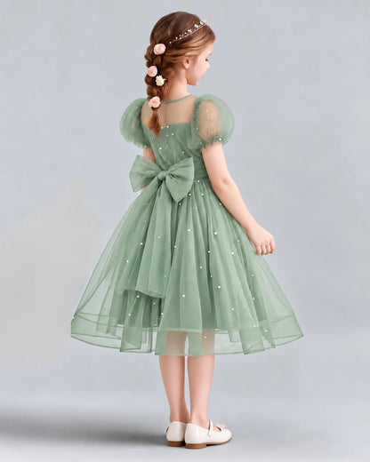 Sage Green A-line Flower Girl Dresses Back
