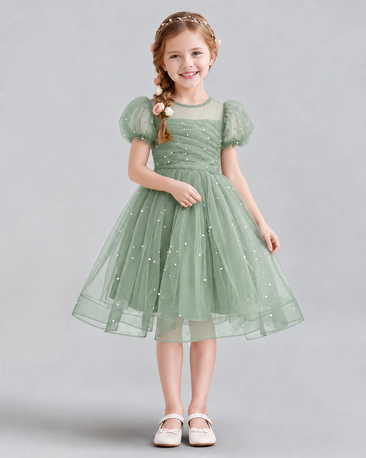 Sage Green A-line Flower Girl Dresses Front
