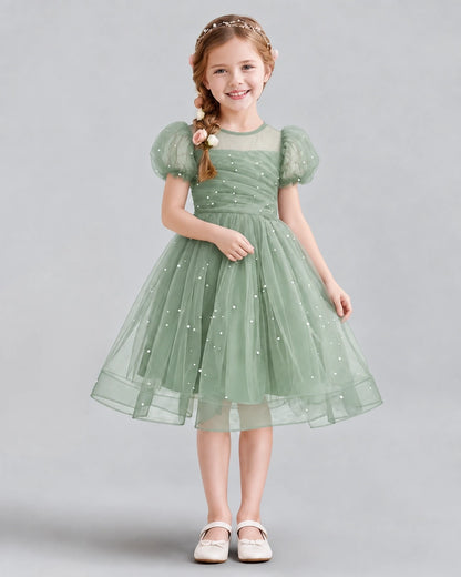 Sage Green A-line Flower Girl Dresses Front