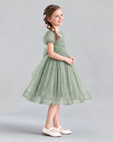 Sage Green A-line Flower Girl Dresses Side