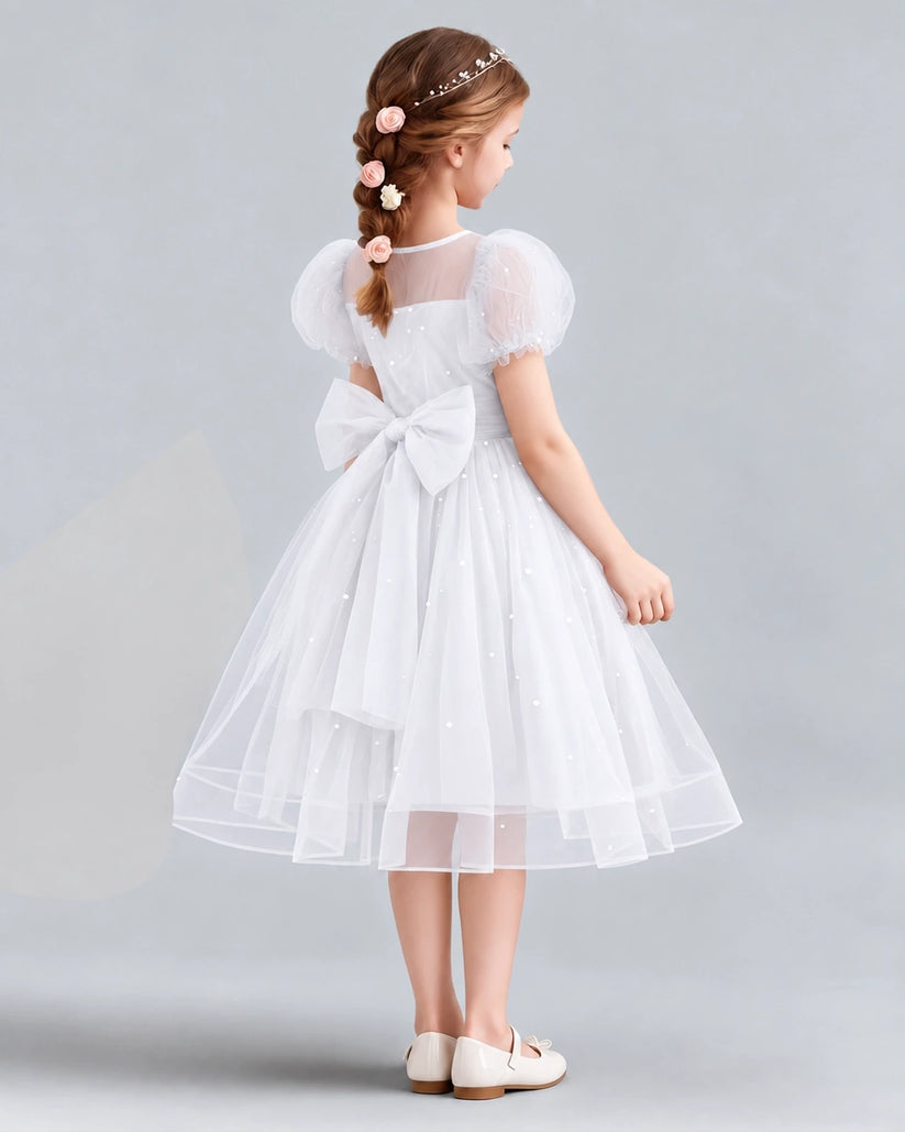 White A-line Flower Girl Dresses Back