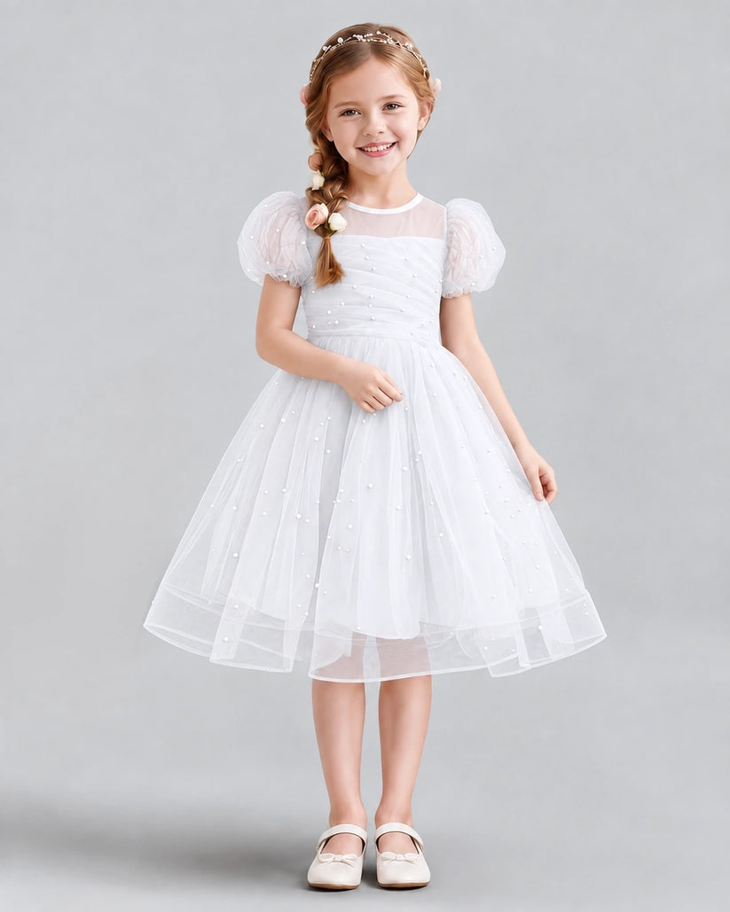 White A-line Flower Girl Dresses Front
