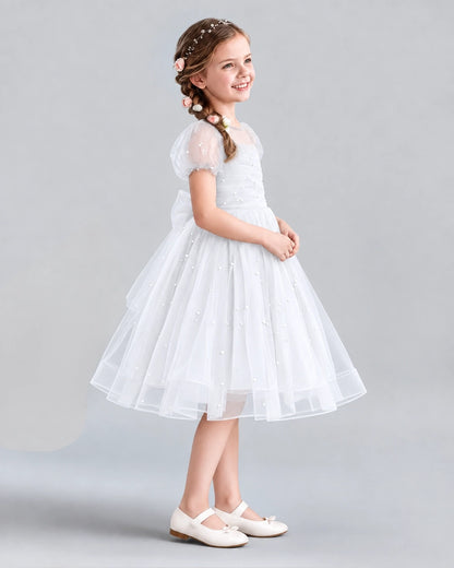 White A-line Flower Girl Dresses Side