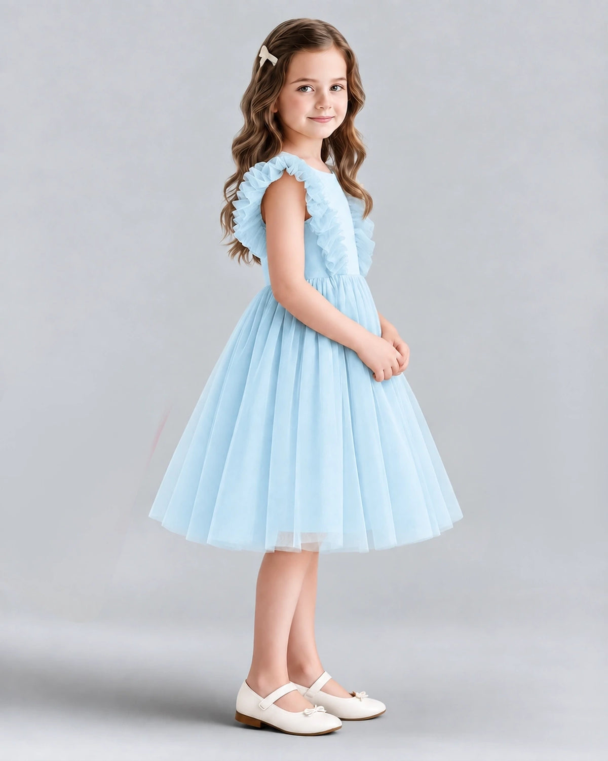 Baby Blue A-line Girls Formal Dresses Side