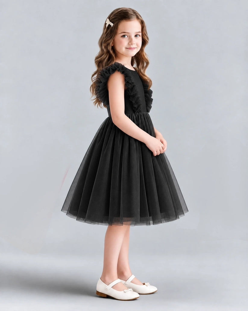Black A-line Girls Formal Dresses Side