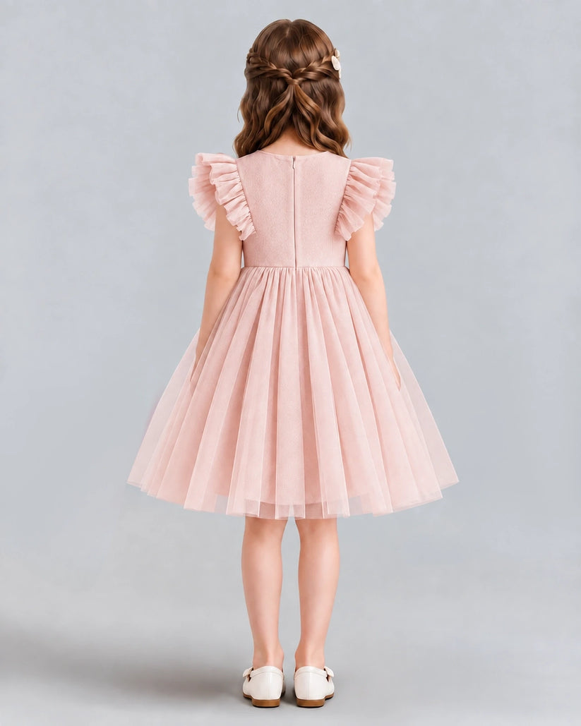 Blush Pink A-line Girls Formal Dresses Back