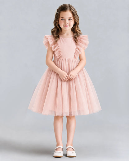 Blush Pink A-line Girls Formal Dresses Front