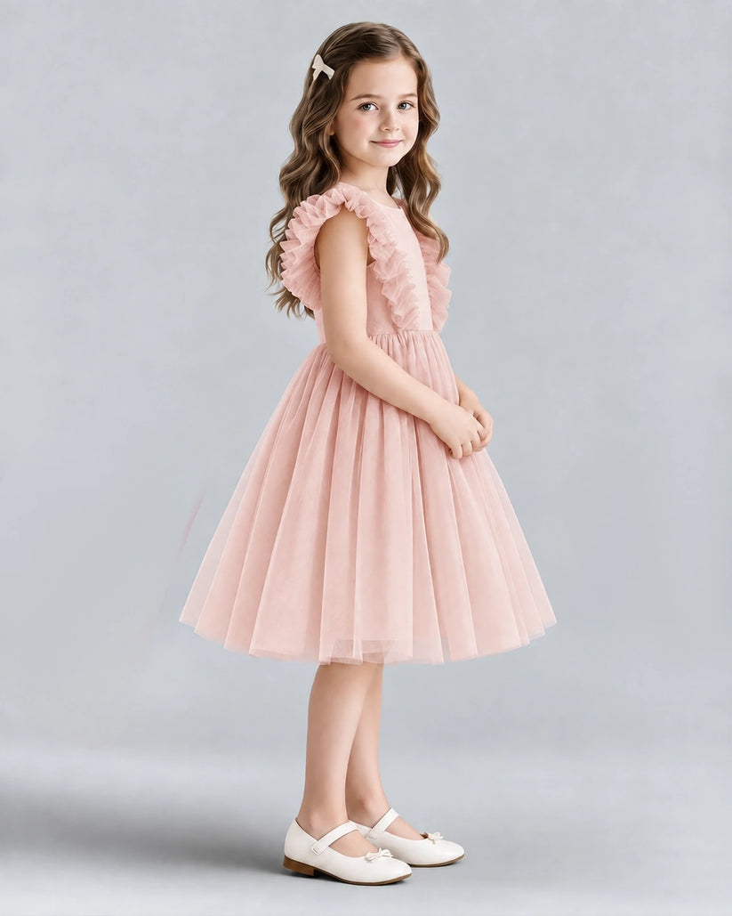 Blush Pink A-line Girls Formal Dresses Side