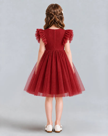 Burgundy A-line Girls Formal Dresses Back
