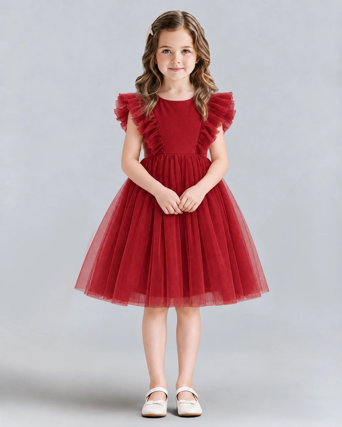 Burgundy A-line Girls Formal Dresses Front