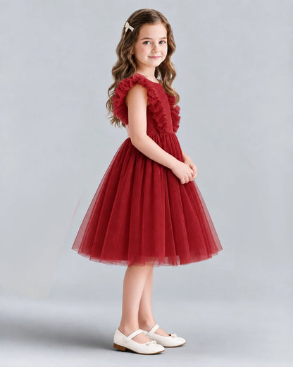 Burgundy A-line Girls Formal Dresses Side