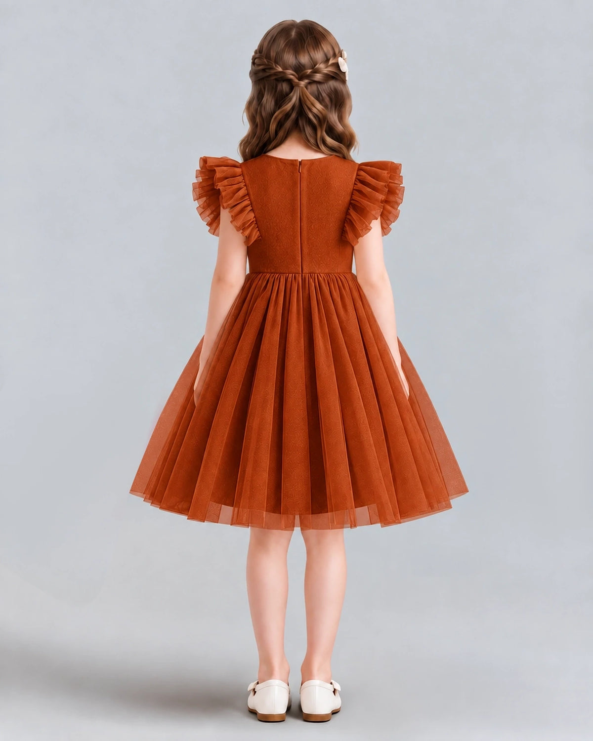 Burnt Orange A-line Girls Formal Dresses Back