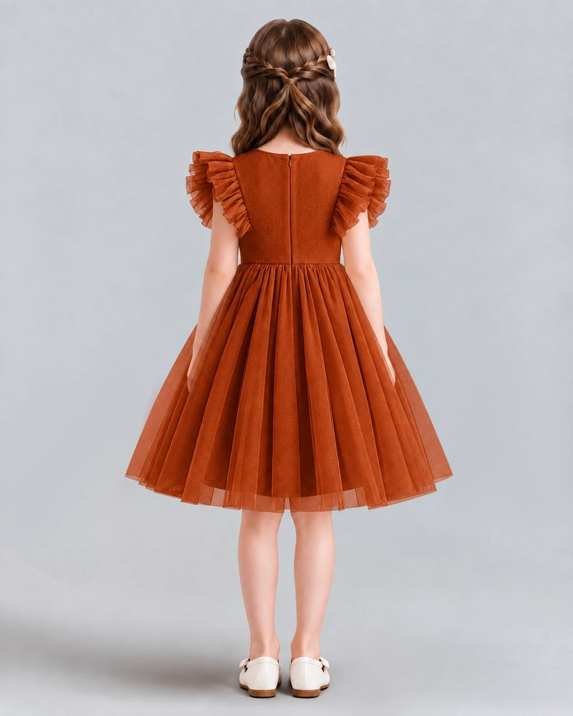 Burnt Orange A-line Girls Formal Dresses Back